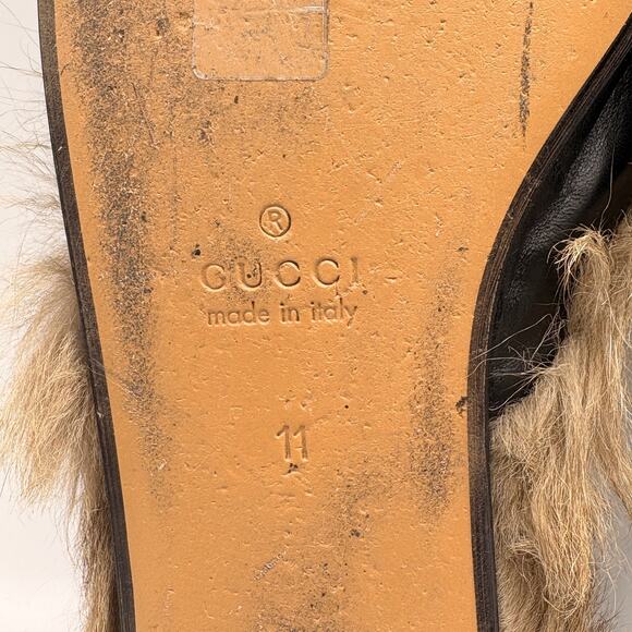 GUCCI Princetown Snake Fur Lined Mules Slides Black Leather Horsebit Sz 11 $995 - Picture 11 of 12